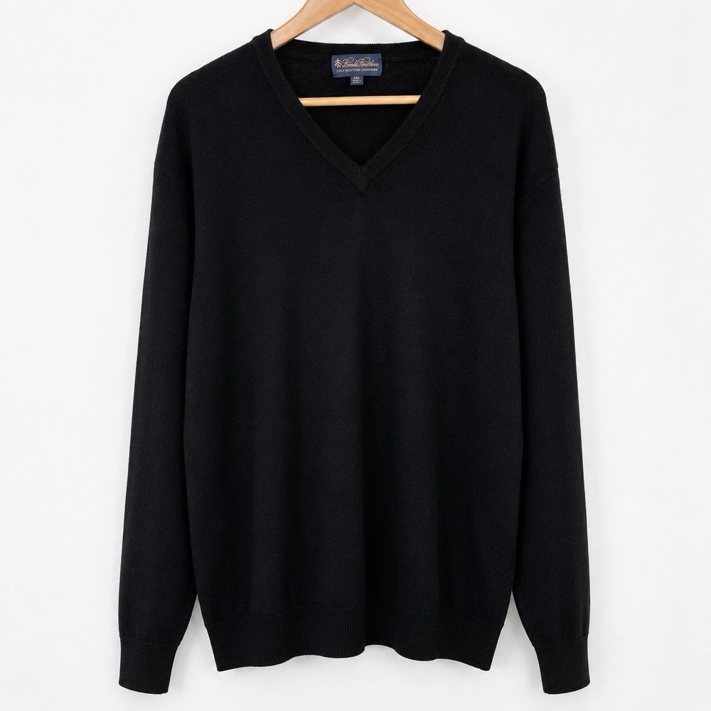 Brooks Brothers Scottish Cashmere Black V Neck Sweater XXL Luxury Knit Pullover